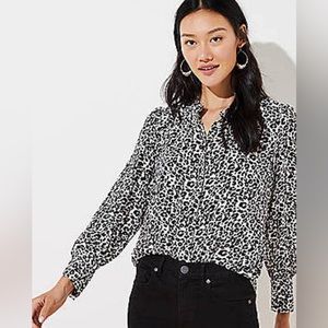 LOFT Black and White with light pink Leopard Print Blouse